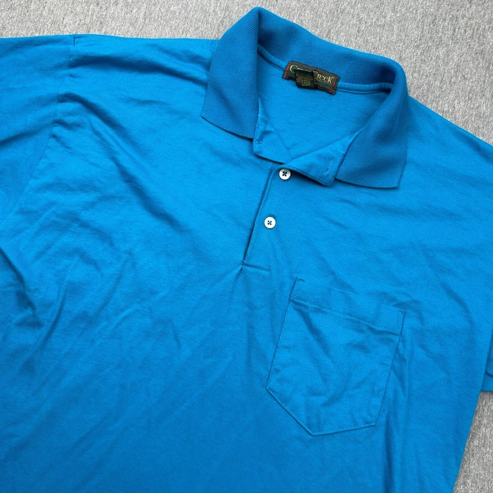 Cross Creek Single Stitch Short Sleeve Polo Mens Medium Blue Pocket USA